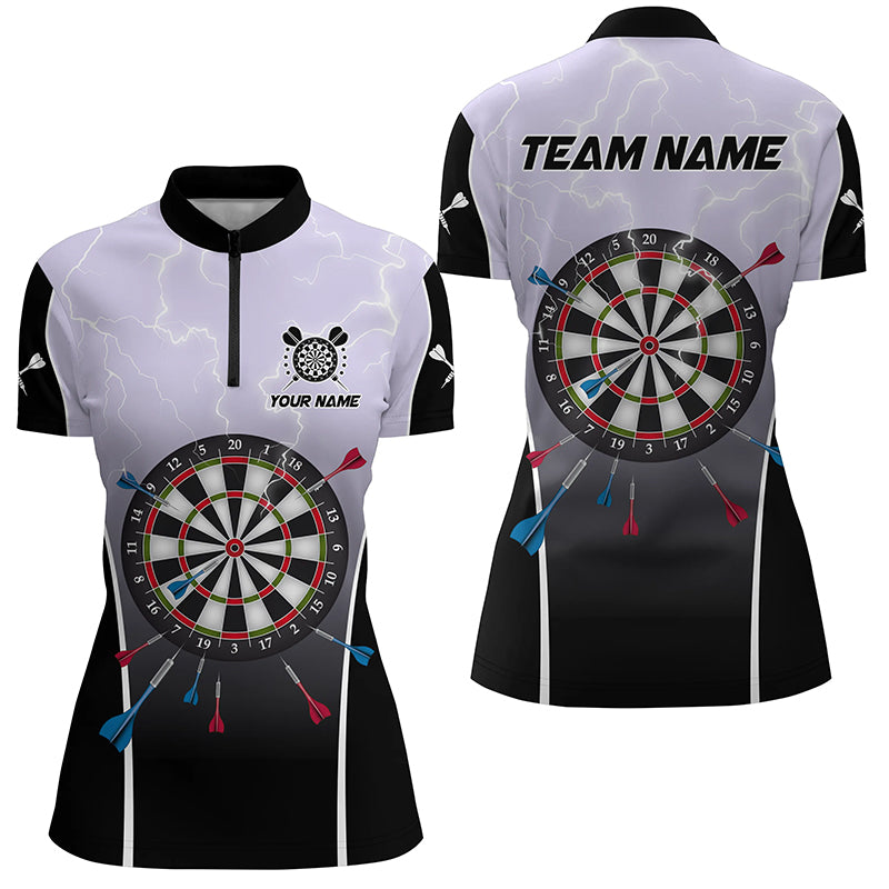 Personalized Thunder Lightning Dartboard Grey 3D Women Darts Quarter-Zip Shirt Darts Jersey TDM1372