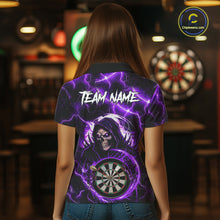 Load image into Gallery viewer, Purple Grim Reaper Skull Thunder Lightning Darts Shirt For Women Custom Darts Jersey Polo &amp; 1/4 Zip TDM6468