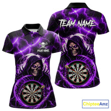 Load image into Gallery viewer, Purple Grim Reaper Skull Thunder Lightning Darts Shirt For Women Custom Darts Jersey Polo &amp; 1/4 Zip TDM6468