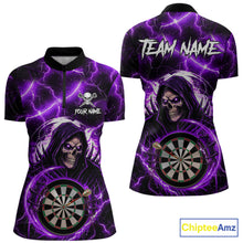 Load image into Gallery viewer, Purple Grim Reaper Skull Thunder Lightning Darts Shirt For Women Custom Darts Jersey Polo &amp; 1/4 Zip TDM6468