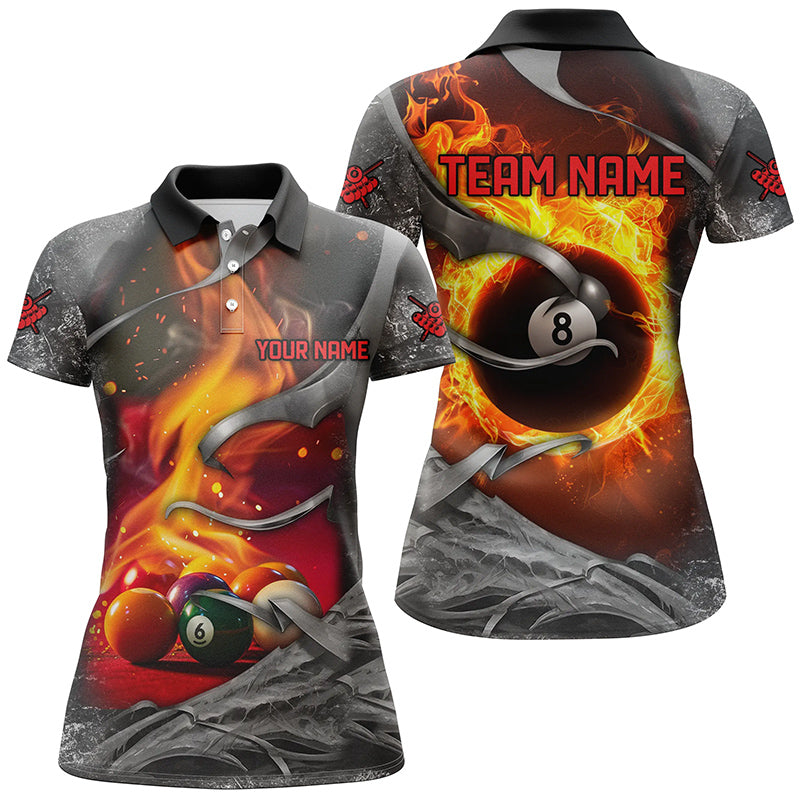 Dark Grey 8 Ball Pool Fire Flame 3D Printed Women Billiard Shirts Custom Billiard Balls Team Jerseys TDM1956