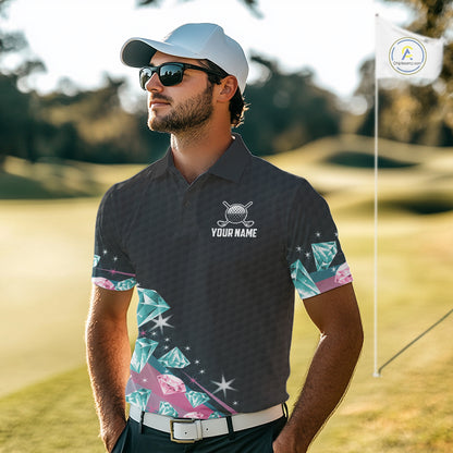 Funny Pink And Turquoise Diamonds Men Golf Polo Shirts Custom Team Golf Shirt, Golfing Gifts TDM6471