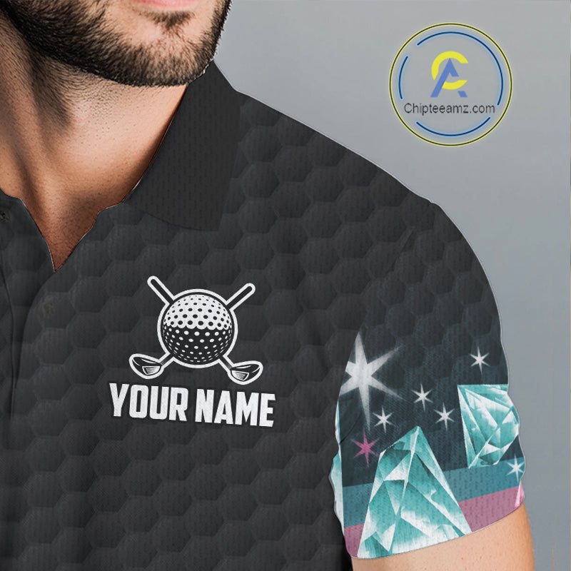 Funny Pink And Turquoise Diamonds Men Golf Polo Shirts Custom Team Golf Shirt, Golfing Gifts TDM6471