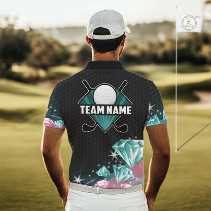 Funny Pink And Turquoise Diamonds Men Golf Polo Shirts Custom Team Golf Shirt, Golfing Gifts TDM6471