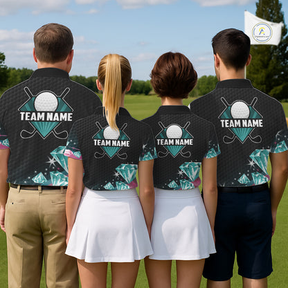 Funny Pink And Turquoise Diamonds Men Golf Polo Shirts Custom Team Golf Shirt, Golfing Gifts TDM6471