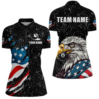 Black Grunge Eagle American Flag Custom Billiard Shirts For Women, Patriotic Billiard Team Shirts TDM2444