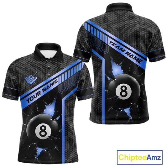 Black And Blue 8 Ball Break Glass Billiard Shirt For Men Custom Pool Team Jersey Polo & 1/4 Zip TDM6254