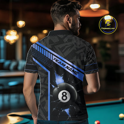 Black And Blue 8 Ball Break Glass Billiard Shirt For Men Custom Pool Team Jersey Polo & 1/4 Zip TDM6254