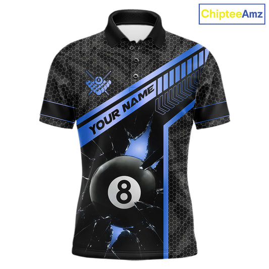 Black And Blue 8 Ball Break Glass Billiard Shirt For Men Custom Pool Team Jersey Polo & 1/4 Zip TDM6254