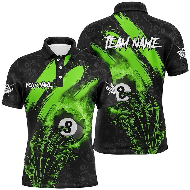 Personalized Green 8 Ball Pool Fire And Claw Hand Custom Men Billiard Shirts, Billiard Pool Jerseys TDM1745