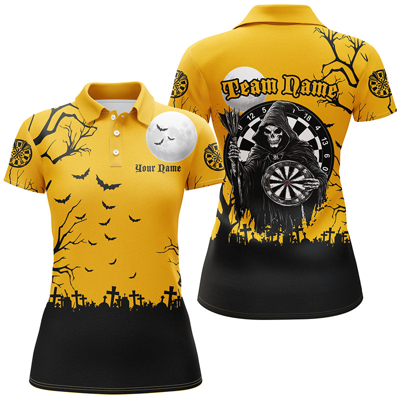 Personalized Halloween Darts Shirts For Women, Funny Death Skeleton Orange Black Darts Jerseys TDM2453