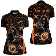 Load image into Gallery viewer, Orange Grim Reaper Lightning US Flag Billiard Shirts For Women,  Halloween Billiard Jerseys TDM2676