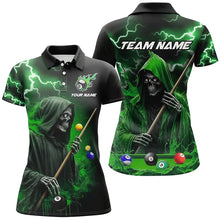 Load image into Gallery viewer, Green Grim Reaper Billiard Shirts For Women Custom Thunder Lightning Team League Billiard Jerseys TDM2920