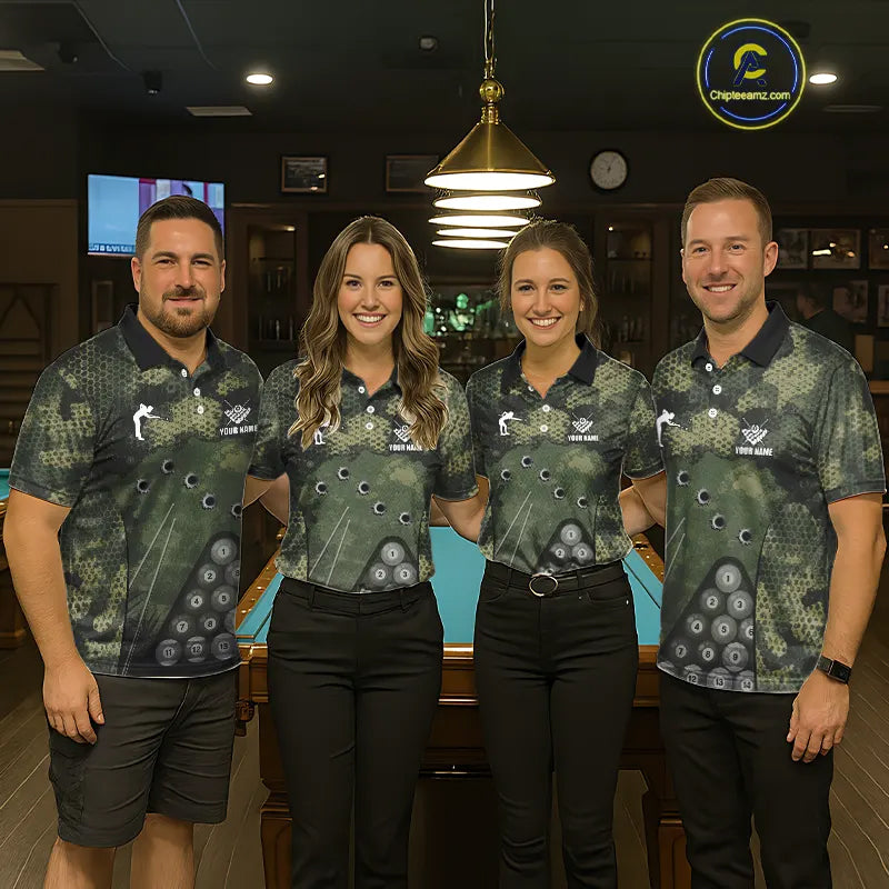 Green Camo 8 Ball Billiard Shirt For Women Custom Pool Team Shirt, Billiard Jersey Polo & 1/4 Zip TDM5655