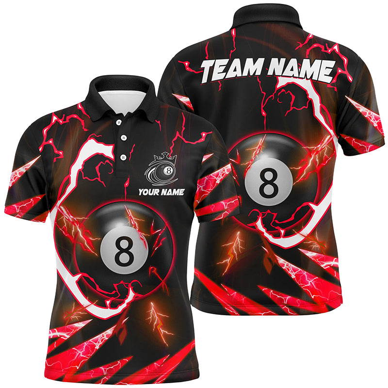 Personalized Red 8 Ball Pool Thunder Lighting Polo Shirts For Men Custom Billiard Team Shirts TDM1054