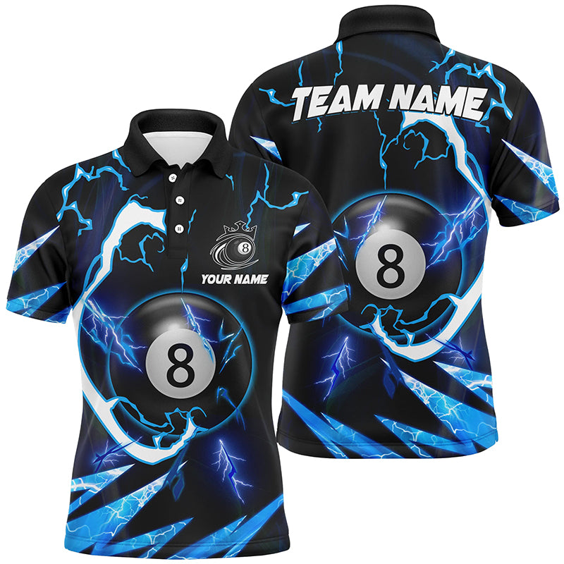 Personalized Blue 8 Ball Pool Thunder Lighting Polo Shirts For Men Custom Billiard Team Shirts TDM1055