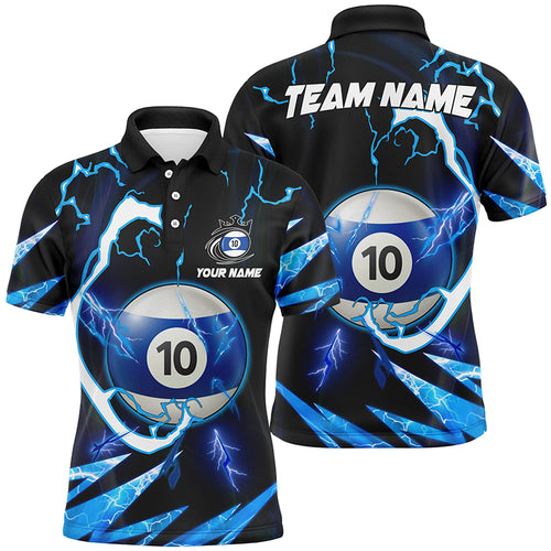 Personalized Blue 10 Ball Pool Thunder Lighting Polo Shirts For Men Custom Billiard Team Shirts TDM1056