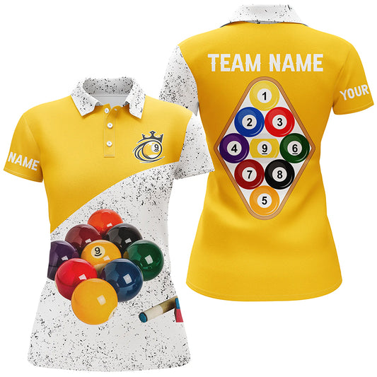 Personalized 9 Ball Pool White Grunge Women Billiards Polo Shirts, 3D Billiard Balls Jerseys Shirts TDM1063