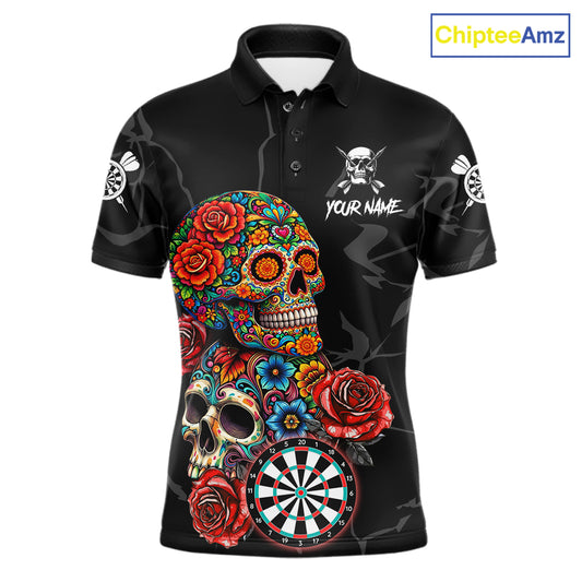 Personalized Colorful Sugar Skull Darts Shirt For Men Custom Darts Jersey Team Polo & Quarter Zip TDM6264