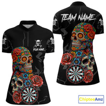 Load image into Gallery viewer, Personalized Colorful Sugar Skull Darts Shirt For Women Custom Darts Jersey Team Polo &amp; Quarter Zip TDM6264