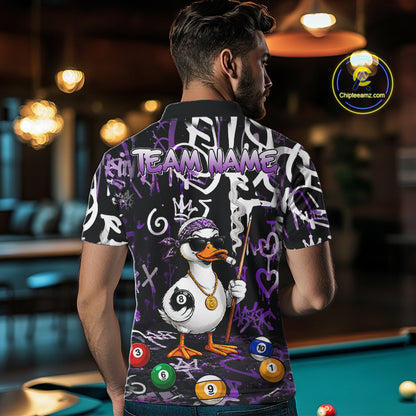 Purple Funny Duck Graffiti 8 Ball Billiard Shirt For Men Custom Pool Team Jersey Polo & 1/4 Zip TDM7151