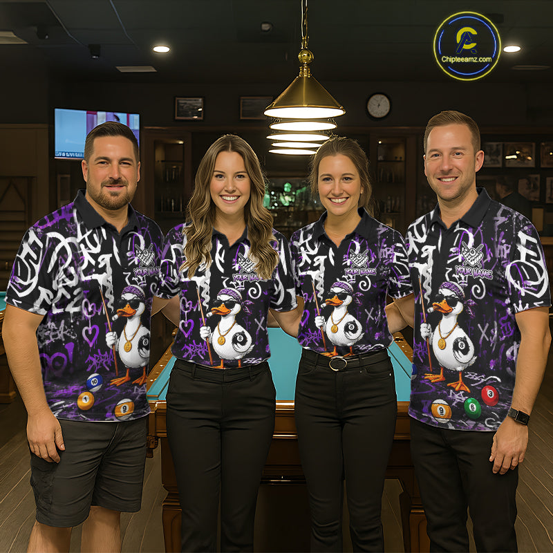 Purple Funny Duck Graffiti 8 Ball Billiard Shirt For Women Custom Pool Team Jersey Polo & 1/4 Zip TDM7151