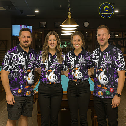 Purple Funny Duck Graffiti 8 Ball Billiard Shirt For Women Custom Pool Team Jersey Polo & 1/4 Zip TDM7151