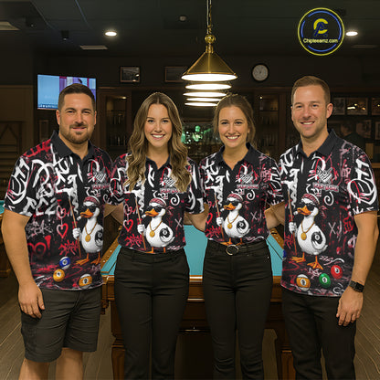 Red Funny Duck Graffiti 8 Ball Billiard Shirt For Women Custom Pool Team Jersey Polo & 1/4 Zip TDM7152