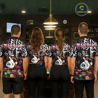 Red Funny Duck Graffiti 8 Ball Billiard Shirt For Women Custom Pool Team Jersey Polo & 1/4 Zip TDM7152