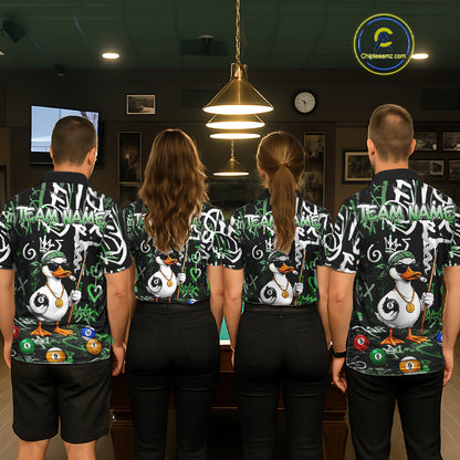 Green Funny Duck Graffiti 8 Ball Billiard Shirt For Women Custom Pool Team Jersey Polo & 1/4 Zip TDM7153