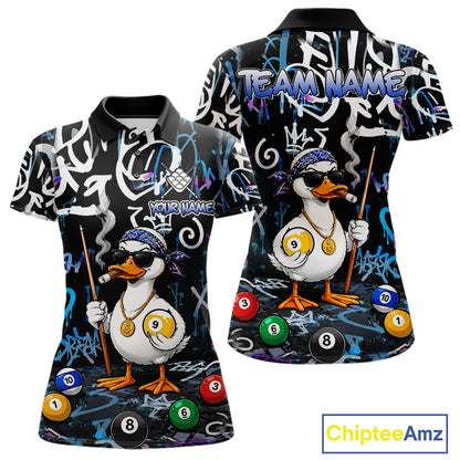 Colorful Graffiti Funny Duck 9 Ball Billiard Shirt For Women Custom Pool Team Jersey Polo & 1/4 Zip TDM7154