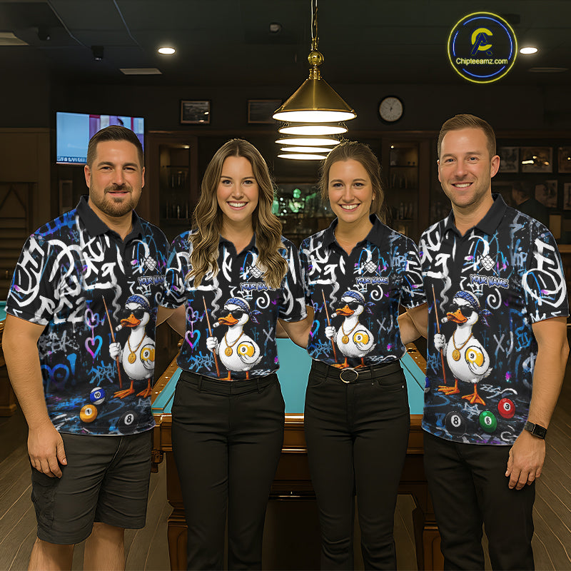 Colorful Graffiti Funny Duck 9 Ball Billiard Shirt For Women Custom Pool Team Jersey Polo & 1/4 Zip TDM7154
