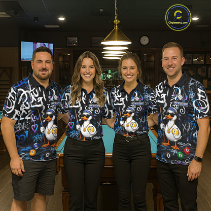 Colorful Graffiti Funny Duck 9 Ball Billiard Shirt For Women Custom Pool Team Jersey Polo & 1/4 Zip TDM7154