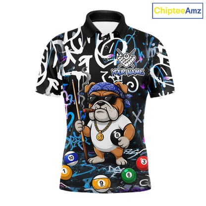 Colorful Graffiti Funny Bulldog 8 Ball Pool Billiard Shirt For Men Custom Billiard Team Jersey TDM7155