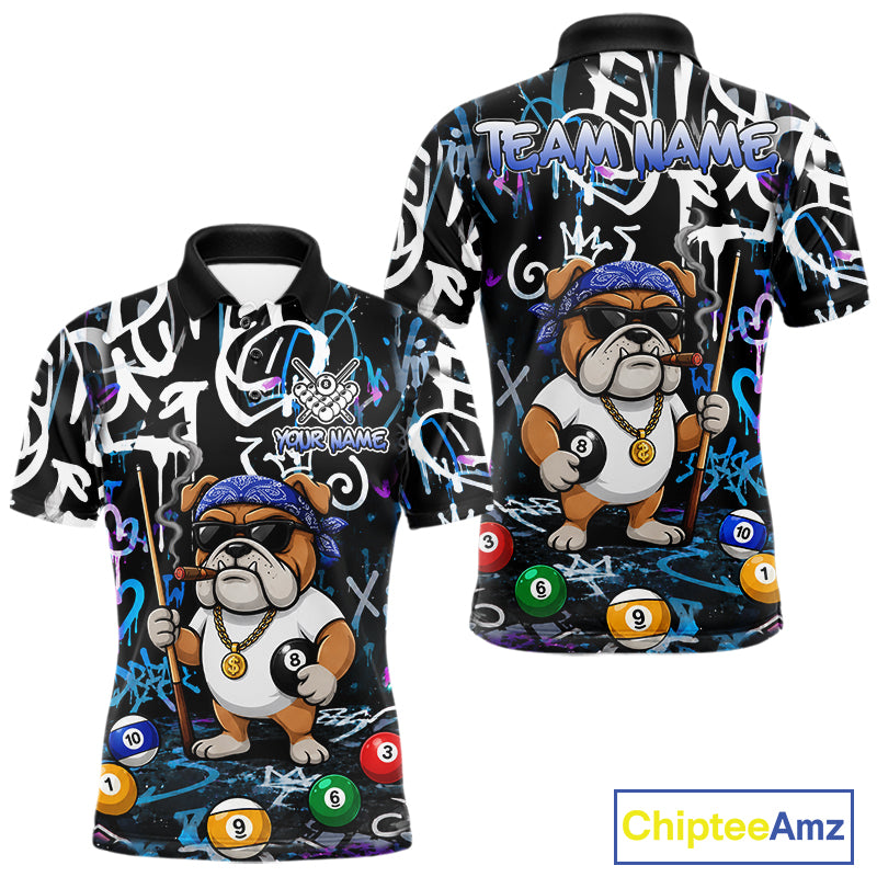 Colorful Graffiti Funny Bulldog 8 Ball Pool Billiard Shirt For Men Custom Billiard Team Jersey TDM7155