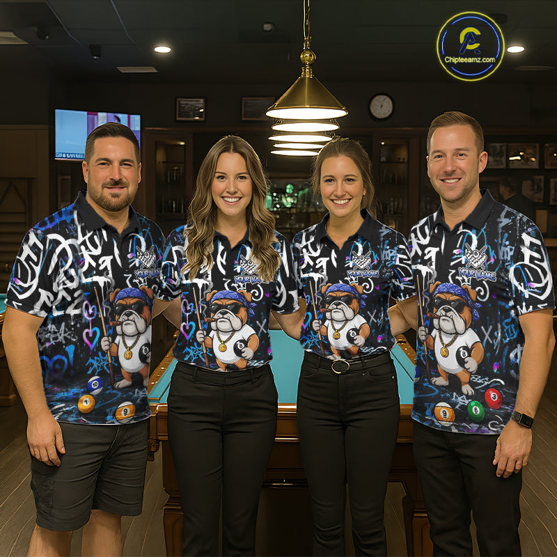 Colorful Graffiti Funny Bulldog 8 Ball Pool Billiard Shirt For Women Custom Billiard Team Jersey TDM7155