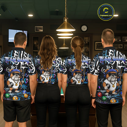 Colorful Graffiti Funny Bulldog 8 Ball Pool Billiard Shirt For Women Custom Billiard Team Jersey TDM7155