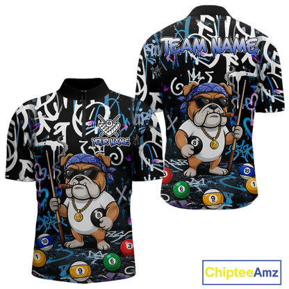 Colorful Graffiti Funny Bulldog 8 Ball Pool Billiard Shirt For Men Custom Billiard Team Jersey TDM7155