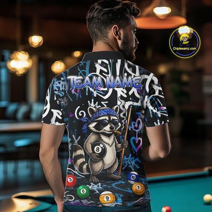 Colorful Graffiti Funny Raccoon 8 Ball Pool Billiard Shirt For Men Custom Billiard Team Jersey TDM7156