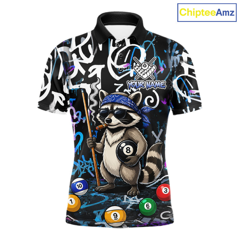 Colorful Graffiti Funny Raccoon 8 Ball Pool Billiard Shirt For Men Custom Billiard Team Jersey TDM7156