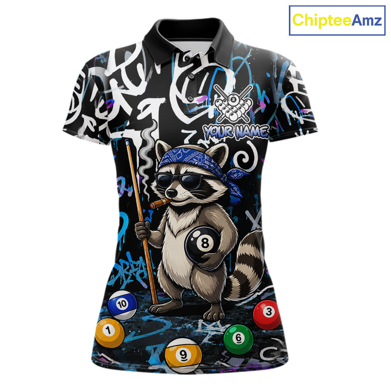 Colorful Graffiti Funny Raccoon 8 Ball Pool Billiard Shirt For Women Custom Billiard Team Jersey TDM7156