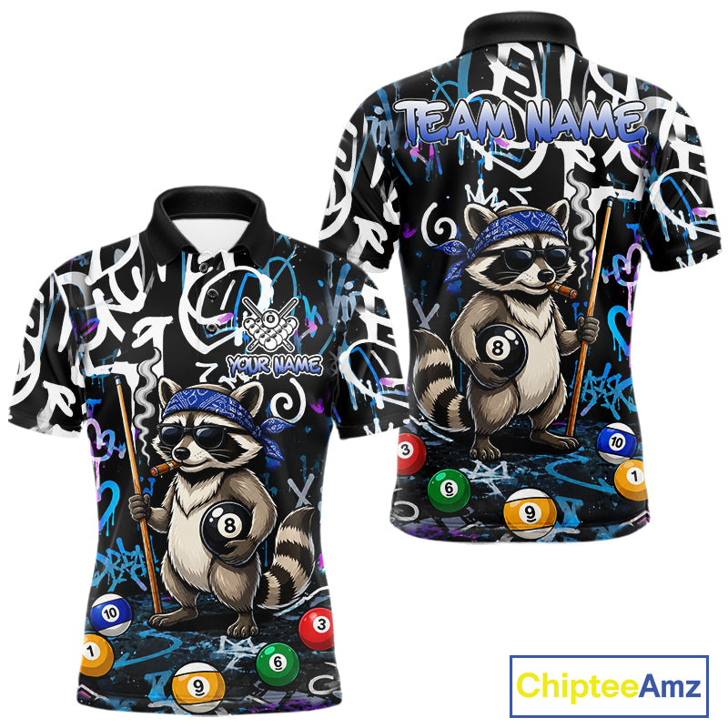 Colorful Graffiti Funny Raccoon 8 Ball Pool Billiard Shirt For Men Custom Billiard Team Jersey TDM7156