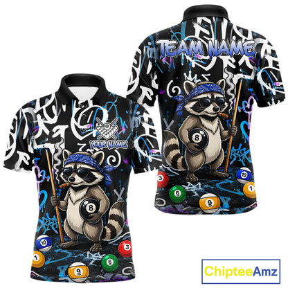 Colorful Graffiti Funny Raccoon 8 Ball Pool Billiard Shirt For Men Custom Billiard Team Jersey TDM7156
