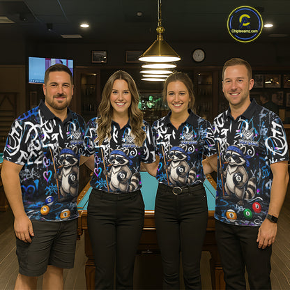 Colorful Graffiti Funny Raccoon 8 Ball Pool Billiard Shirt For Men Custom Billiard Team Jersey TDM7156
