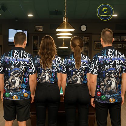 Colorful Graffiti Funny Raccoon 8 Ball Pool Billiard Shirt For Men Custom Billiard Team Jersey TDM7156