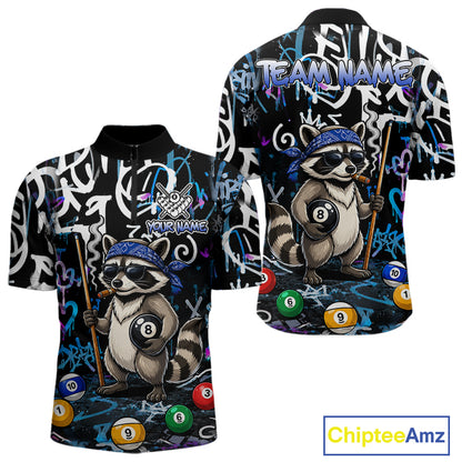 Colorful Graffiti Funny Raccoon 8 Ball Pool Billiard Shirt For Men Custom Billiard Team Jersey TDM7156