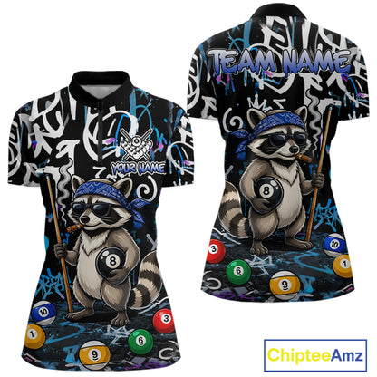 Colorful Graffiti Funny Raccoon 8 Ball Pool Billiard Shirt For Women Custom Billiard Team Jersey TDM7156