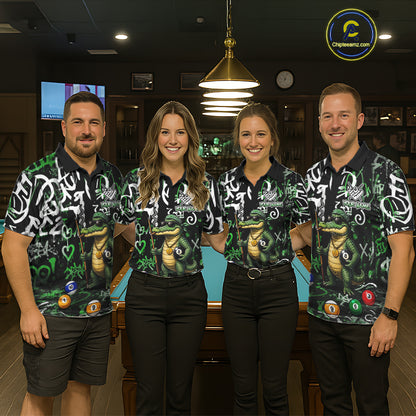 Green Funny Alligator Graffiti 8 Ball Billiard Shirt For Women Custom Pool Team Jersey Polo, 1/4 Zip TDM7157