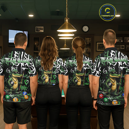 Green Funny Alligator Graffiti 8 Ball Billiard Shirt For Women Custom Pool Team Jersey Polo, 1/4 Zip TDM7157