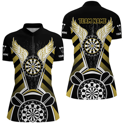 Personalized Black Yellow Darts Board Wings Jerseys Custom Dart Shirts For Women Funny Darts Outfit TDM2931
